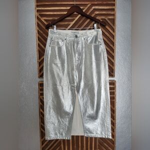 Abercrombie & Fitch High Rise Silver Metallic Midi Denim Party Skirt Size 28/6
